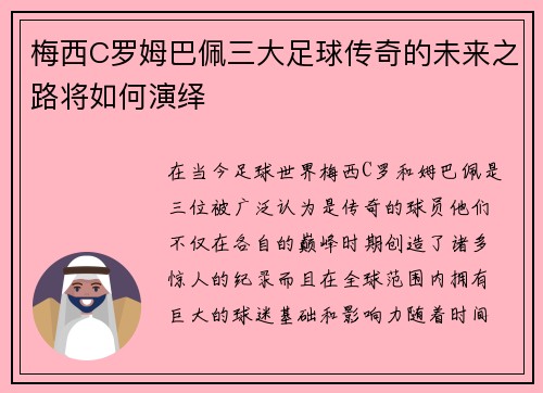 梅西C罗姆巴佩三大足球传奇的未来之路将如何演绎